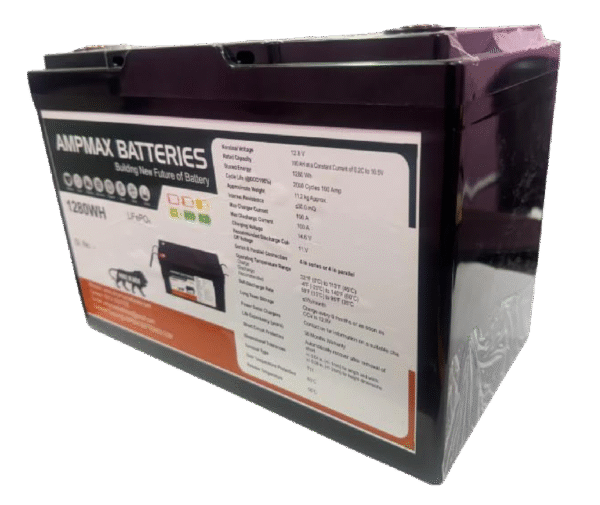 12V 100Ah LiFePO4 Lithium Battery – 1280Wh