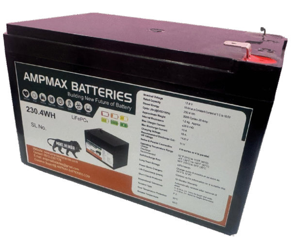 12V 18Ah LiFePO4 Lithium Battery - 230.2Wh