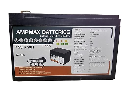 12V 12Ah LiFePO4 Lithium Battery, Built-in 12A BMS 153.6W